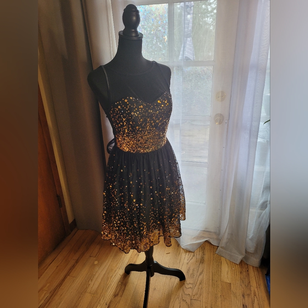 Elegant Black and Gold Sequin Dress